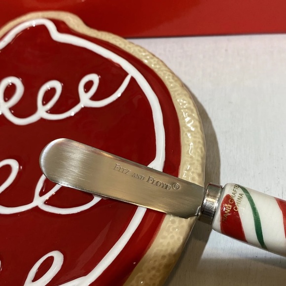 New Fitz and Floyd Santa’s Kitchen Snack Plate & Spreader Ornament CandyCane NIB - Picture 4 of 10